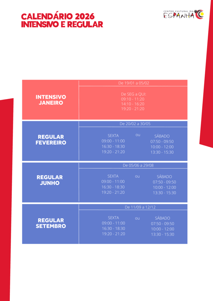 CALENDÁRIO 2026 INTENSIVO E REGULAR